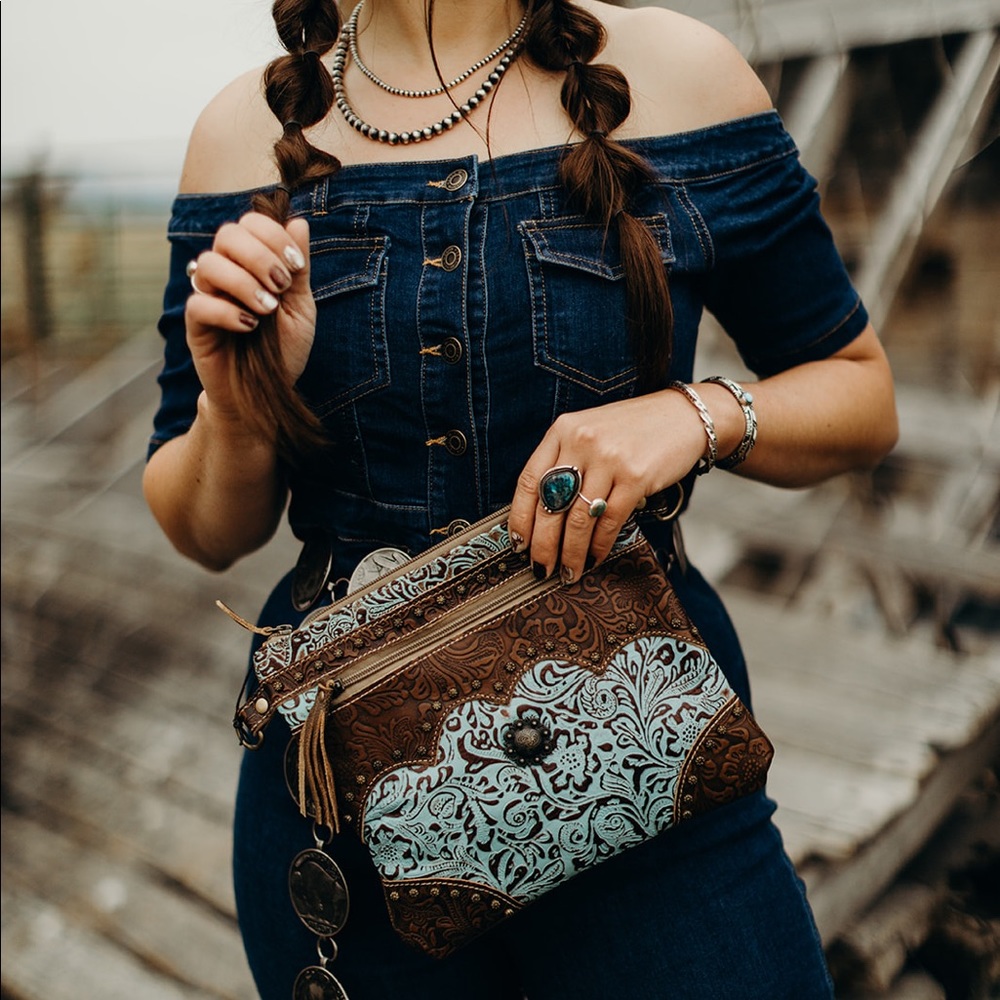 Genuine Embossed Leather Crossbody Purse